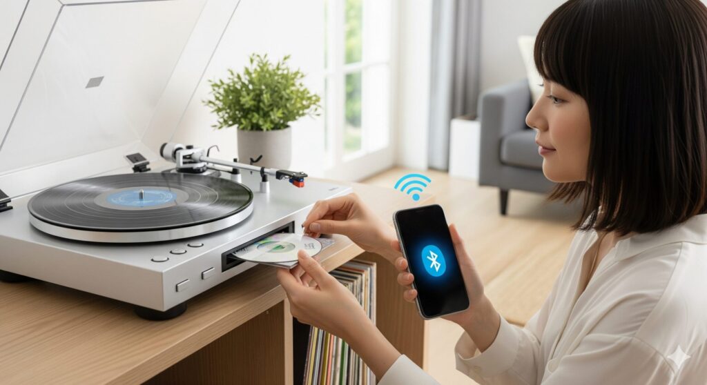 レコードプレーヤーのCD・Bluetooth機能